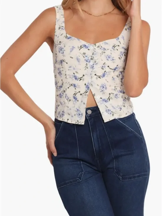 Petal + Pup Jia Floral Button Front Tank XS Sweetheart Smocked Back - Picture 2 of 8